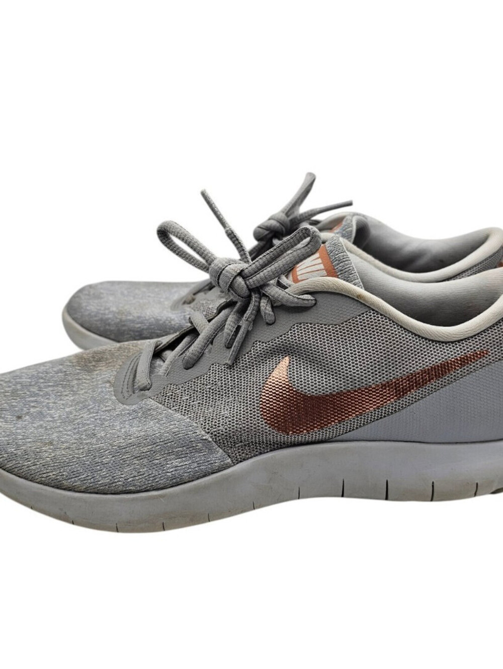 Nike Women's Flex Contact running shoes Sz 9 Wolf Grey and Metallic Rose Gold